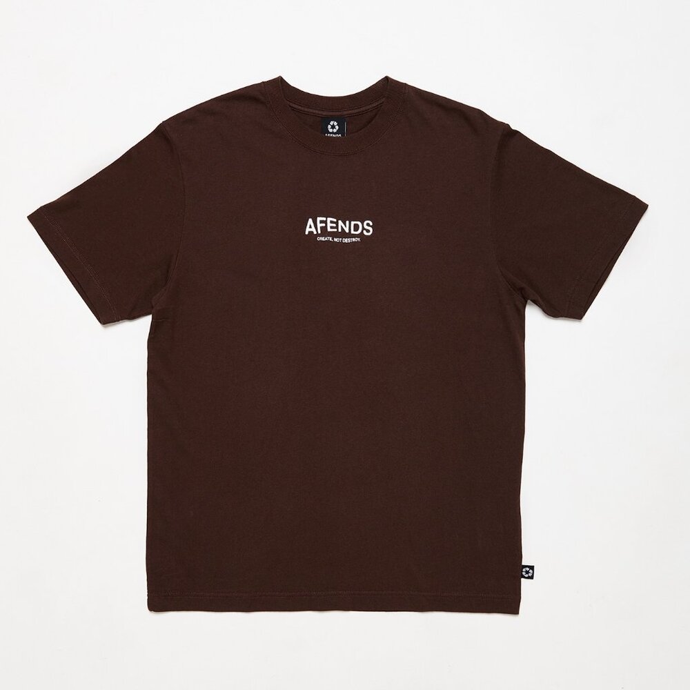 BNWT Afends - Spaced - Create Not Destroy - Men's Recycled Retro Brown T-Shirt